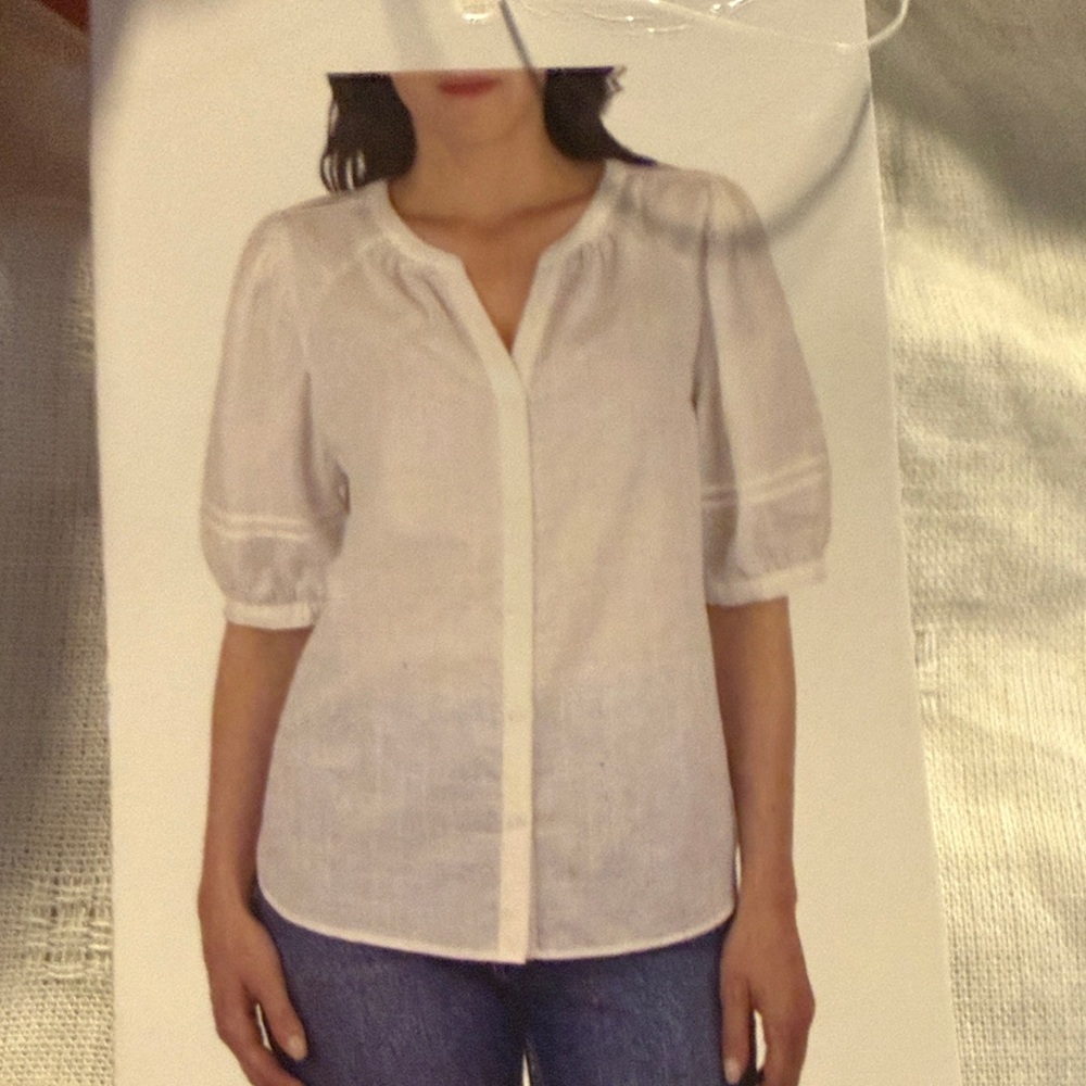 beachlunchlounge White Peasant-Style Button Front Blouse - Picture 2 of 12